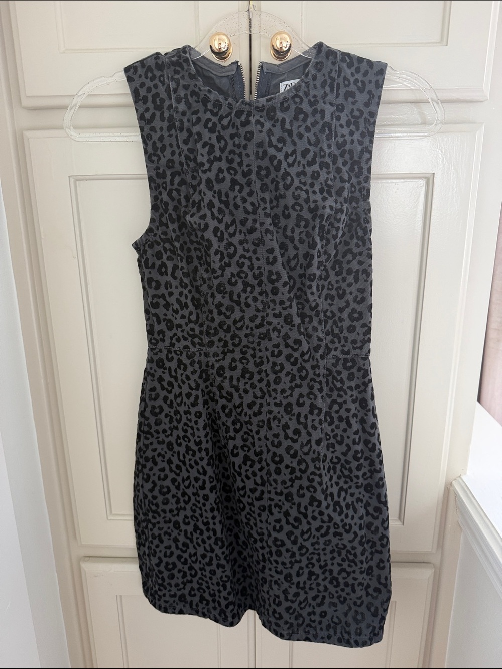 Zara Black and Gray Leopard-Print Sleeveless Dress